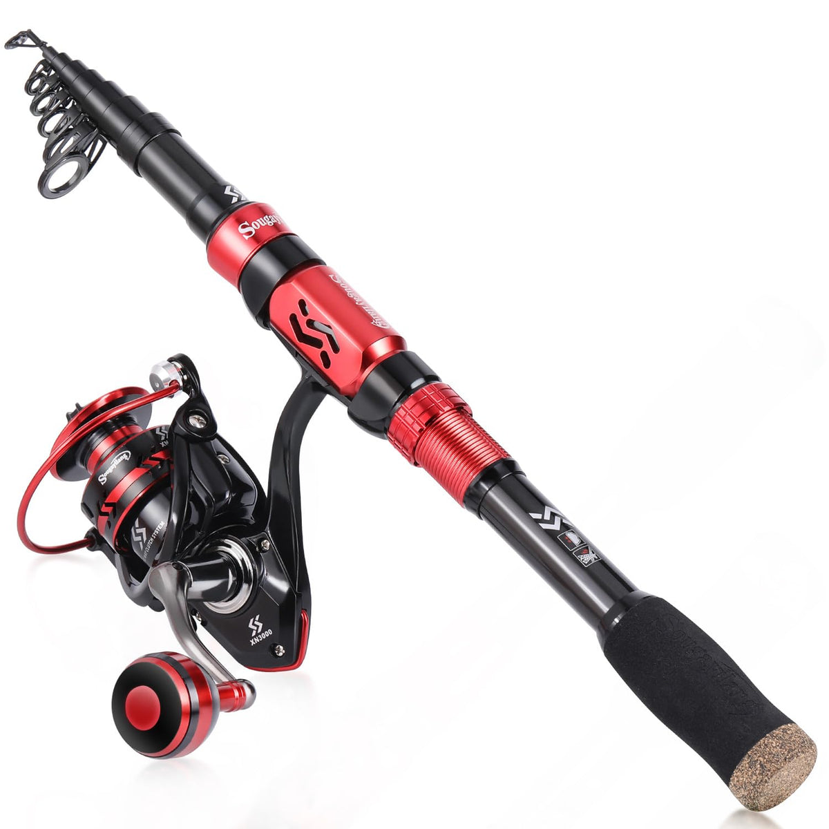 Sougayilang Fishing Rod and Reel Combos Telescopic Fishing Pole with 12+1BB Spinning Reel for Travel Saltwater Freshwater Fishing-1.8M Rod with 2000 Reel