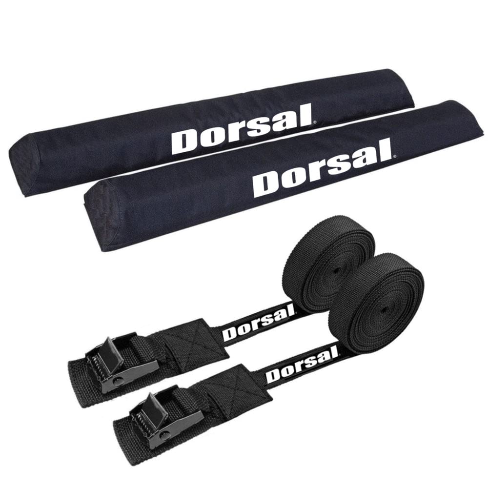 DORSAL Aero Roof Rack Pads with 15 ft Surf Straps - Pack of 4 for Car Surfboard Kayak SUP Long Black 20" Polyester